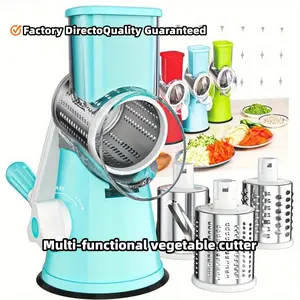 Multifunctional Kitchen Vegetable Slicer With 3 Blades Food Chopper Rotary Cheese Grater Sucker Base Anti-Slip Home Cooking Prep Tool