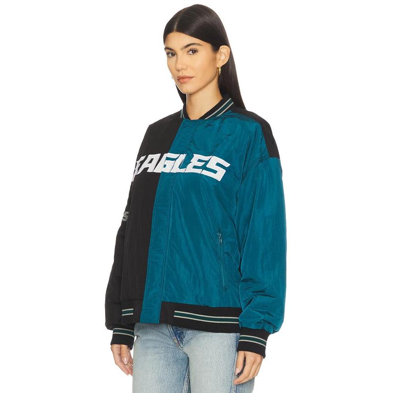 Terez x REVOLVE Eagles Multi Logo Bomber in Black & Green