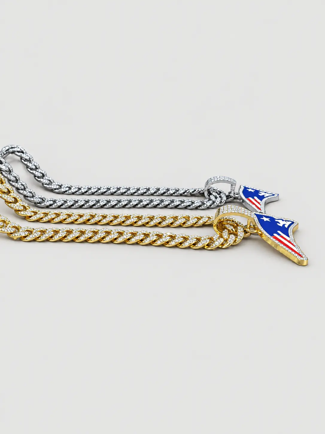 Men’s Iced Out Flag Pendant Necklace - 13mm Cuban Link Chain, 20in Rhinestone Statement Jewelry, Gold/Silver Tone Hip Hop Streetwear Hoodie Accessory