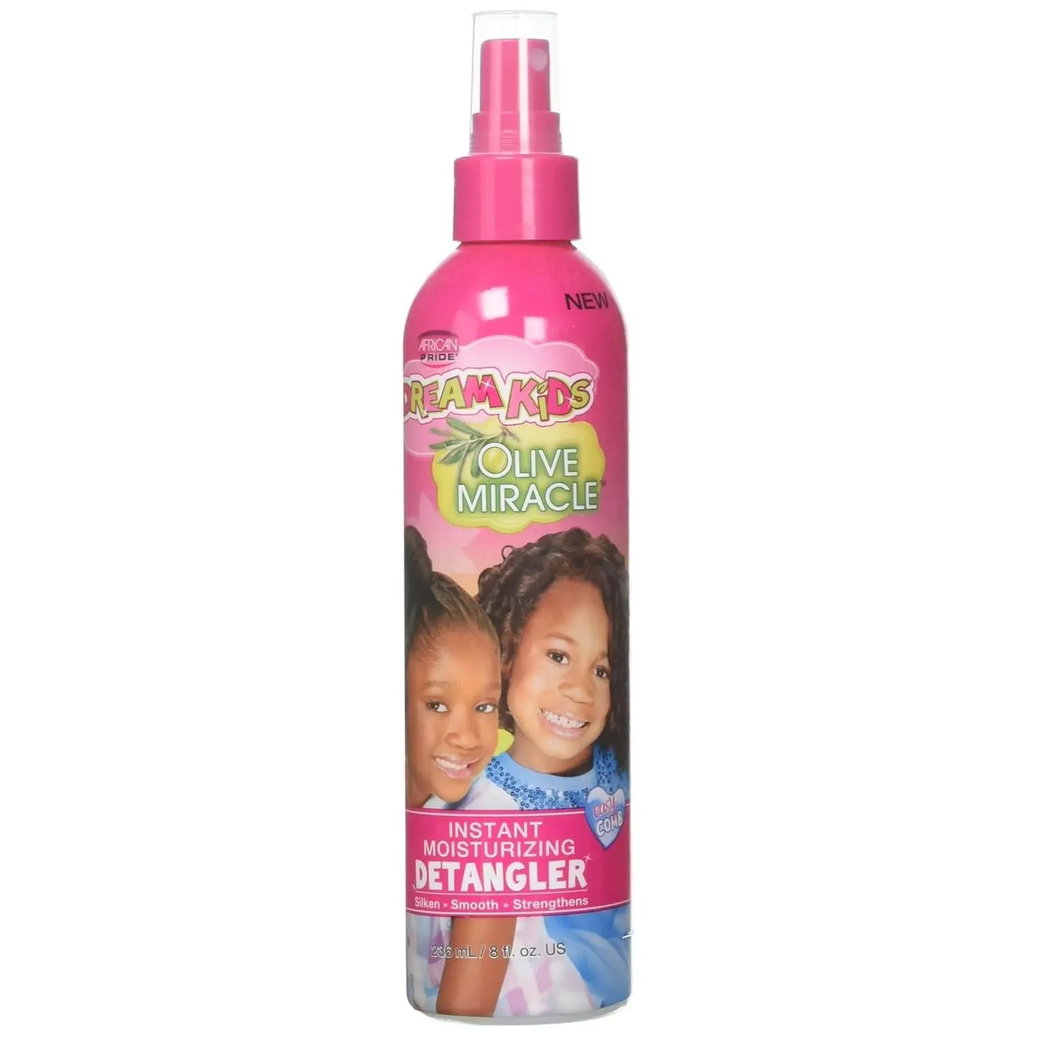 AFRICAN PRIDE Dream Kids Olive Miracle Detangler - Daily Moisturizing Anti-Frizz Leave-In Conditioner with Olive & Tea Tree Oil Blend for Curly Hair, 8 oz, Haircare Treatment to Restore Moisture, Smooth, Silky Strands