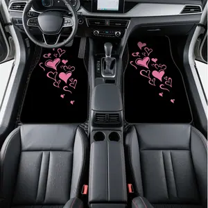 Mother's Day-4pcs Vehicle Floor Mats adorned with Flowing Pink Hearts Design for Minivans or Hatchbacks, offering Cleaning-Friendly benefits and New Car Gift opportunities, while also suitable for Road Trips and Fun Car Accessory.