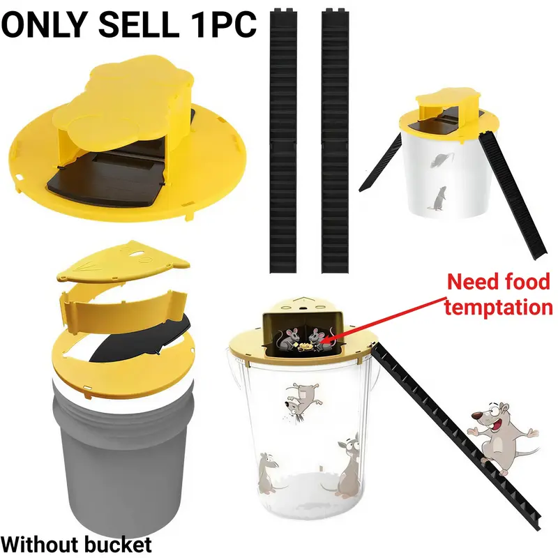 1 Pc Flip N Slide Bucket Lid Mouse Trap (Bucket Not Included), Multi-Catch, Auto-Reset, Humane or Lethal Rat Trap, ABS Material, Reusable for Indoor & Outdoor Use