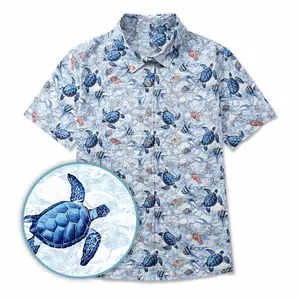 Hawaiian Shirt Short Sleeve – Blue Wandering Turtle Print Aloha