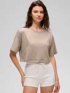 CRZ YOGA Women's Pima Cotton Workout Crop Tops Short Sleeve Yoga Shirts Casual Athletic Running T-Shirts