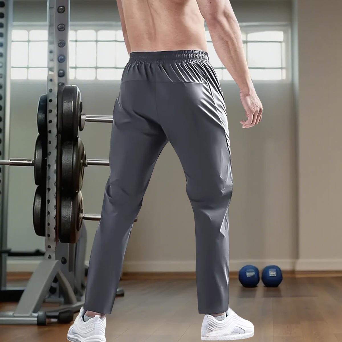 Men's Three-Piece Ice Silk Jogging Pants - Breathable - Stretchy Sports Trousers with Zippered Pockets - Suitable for Running, Fitness, and Outdoor Activities - Running Gear - Casual Sportswear - High Elasticity