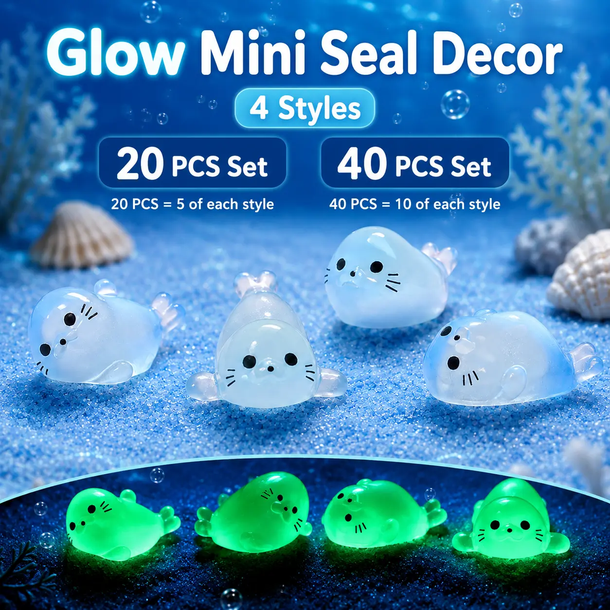 Glowing Mini Seal Resin Figurines Set, Creative Desktop Home Decor Animal Decorations, Random Cute Cartoon Animal Models, Perfect Gift Idea, Cute Collectible Figurines, Resin Animal Sculptures - MM2