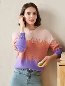 COMOBOCA 100% Cashmere Women's Ombre Gradient Color Knit Sweater for Cozy Spring Wear - Soft, Lightweight & Figure-Flattering Design