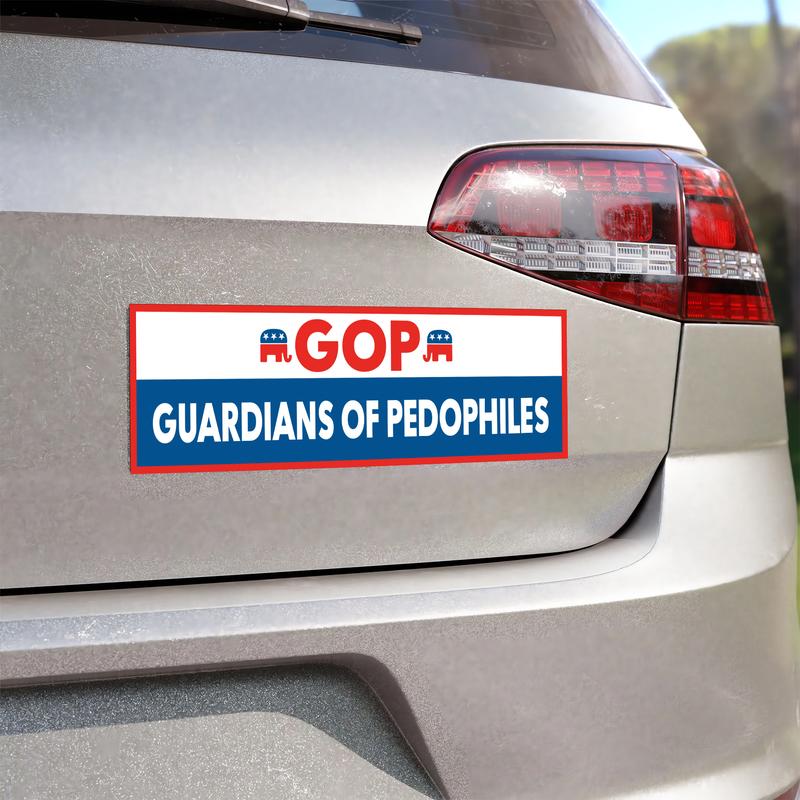 GOP Guardians Of Pedophiles Car Magnet, Thermal Laminated Waterproof Political Magnet, Anti-Trump Anti-MAGA Design, Trump Is On The List Graphic