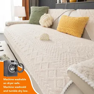 1pc Sofa Cover, Soft Plush, Washable Sofa Slipcover, Pet-Friendly Non-Slip Protection, Suitable for Single to Four-Seat Sofas, Bedroom Office Living Room Decor