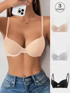 Women's Push-Up Bra Set, Strong Support, Skin-Friendly Fabric, Casual Fitted Design, Medium Support, Unlined, All Seasons