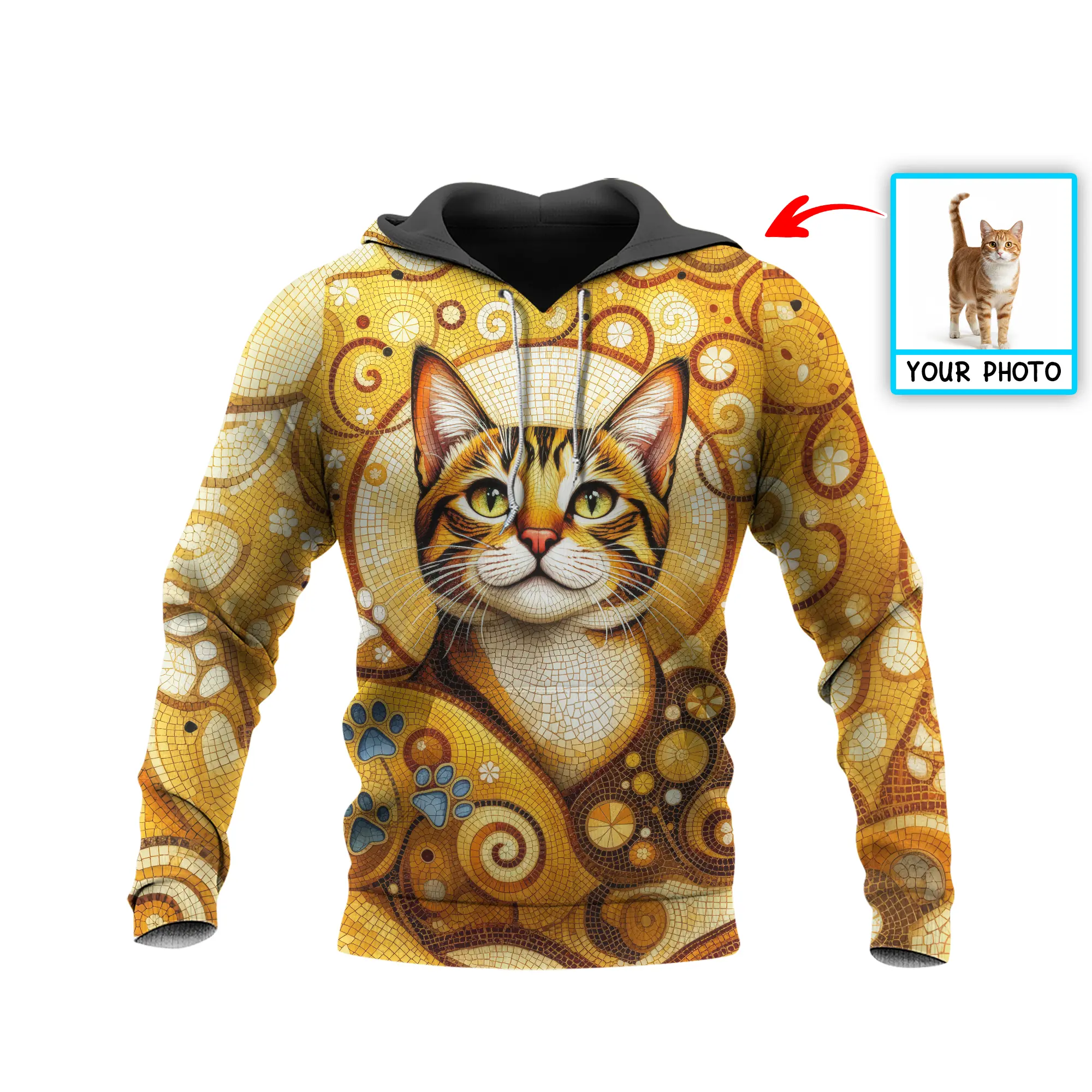 Custom Cat Mosaic Art Hoodie – Personalized Pet Photo Hoodie, Custom Pet Portrait Sweater, Gift for Cat Lovers, Custom Cat Clothing