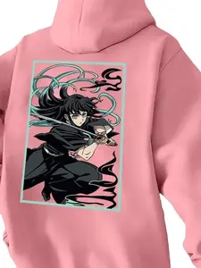 Men's Anime Graphic Hoodie, Casual Adjustable Hooded Sweatshirt with Front Pocket, Cartoon Print, Comfortable Normal Fit