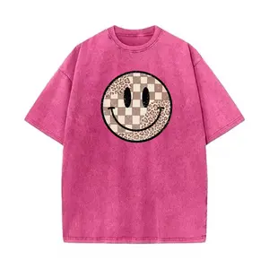 Casual Oversized Style Women's T-Shirt Leopard Checkered Smiley Face Design Summer Autumn Wear Perfect Gift For Friends And Family