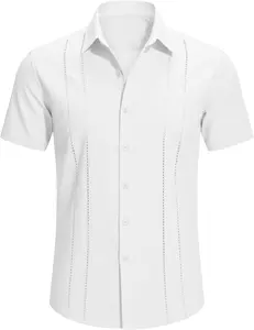 Men's Guayabera Shirt Cuban Style Linen Shirts Casual Summer Button Down Outfits for Men