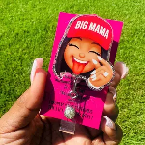 Clock It Big Mama Glitter Nurse Badge Reel, Acrylic ID Clip