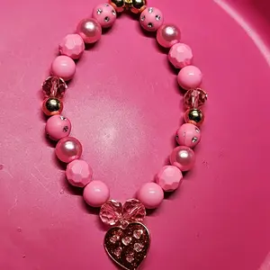 Pink Pearl Rhinestones with Heart Charm Bracelet for Women