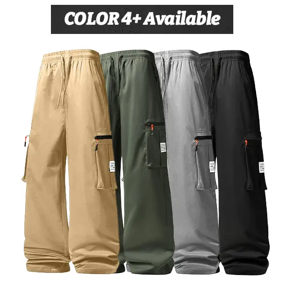 Men’s loose-fit cargo pants, wide-leg tactical trousers, casual sweatpants with side pockets, comfortable drawstring streetwear for men