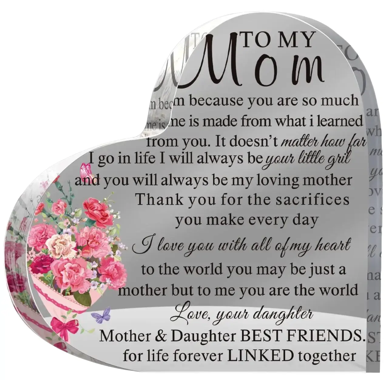 Gifts To My Mom Heart Acrylic Keepsake, Mothers Day Gifts Birthday Mom Gifts from Daughters Son Ideal Gifts for Grandma Nana Grandmother Stepmother