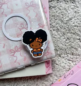 Cute Afro Cartoon Kitty Phone Grip, Melanin Girl Magic Phone Stand, Brown Skin Cat Character Griptok, Y2K Aesthetic Phone Accessory, Gift for Her