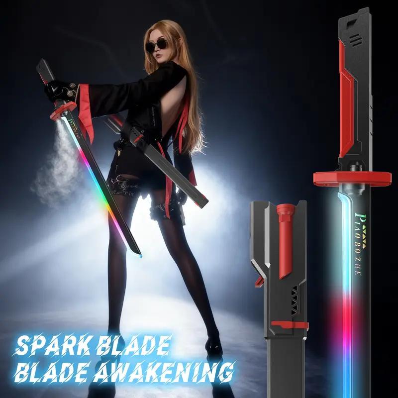 BLD LED SparkBlade Sword with Spray Effect knife Toy Cyberpunk Katana - Light-Up Propfor Cosplay, Raves & Festivals RGB Lights Durable CollectibleItem US In Stock, Valentine’s Gift Idea ,cool birthday gift,type-c rechargeable