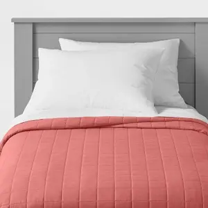 Full/Queen Box Stitch Microfiber Kids' Quilt Faded Rose - Pillowfort