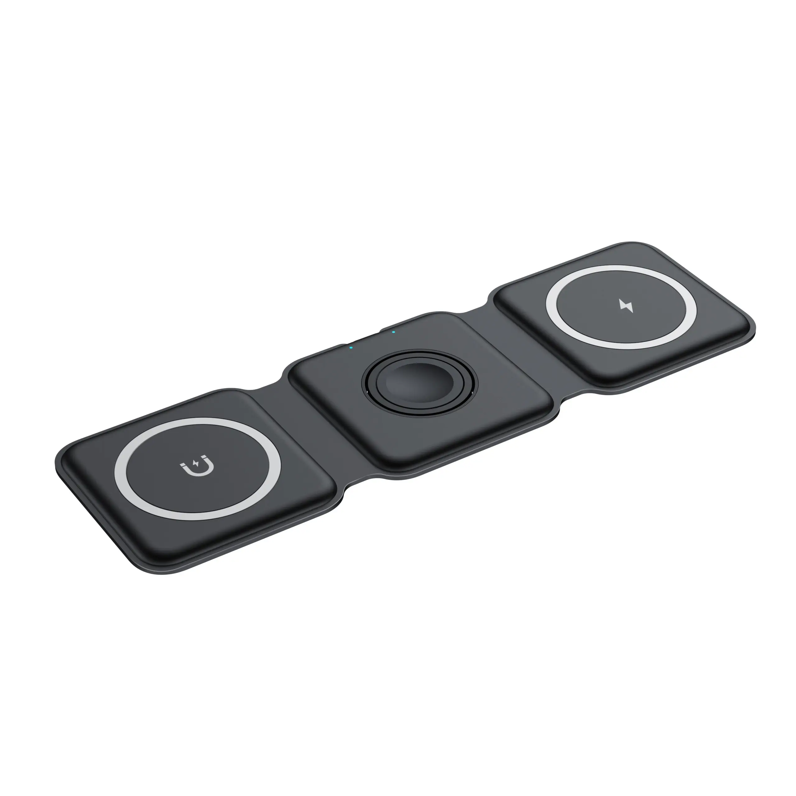 3-in-1 Magnetic Wireless Charging Station for Mobile Devices, Black Compact Alloy Aluminium Dock with 15W Fast Charging, Adjustable Angle Portable Stand for Smartphone, Smart Watch, Earbuds, Auto Installation - Home & Office Use, Fast Chargers, Wireless C
