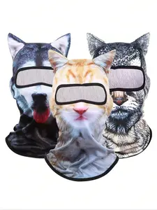 3pcs/2pcs/1pc 3D Animal Print Face Mask, Outdoor Funny Water Sports Hat Balaclava, Suitable For Daily Use, Travel, Hiking, Skiing Cat Ski Mask