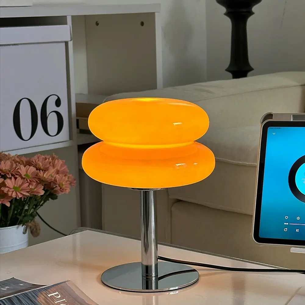 Mushroom Lamp for Bedroom, Orange Modern Lamp for Nightstand, Dimmable Easter Egg Tart Bedside Lamps, Glass Lampshade Home Decor Ambient Lighting Aesthetic Cute Lamps for Living Room, Christmas Gifts