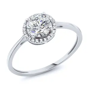 Gem Stone King 10K White Gold Lab Grown Diamond Engagement Ring For Women | 1.06 Cttw | Round 6MM | Gemstone April Birthstone | DEF Color | VVS-VS Clarity