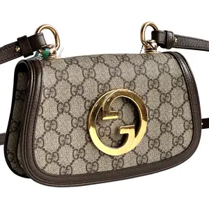 Pre-owned GUCCI Canvas Shoulder Bags GG Supreme Blondie Mini Shoulder Bag with Gold Interlocking G Logo