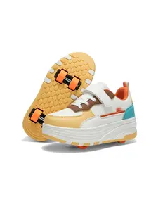 Fashionable All-Season Shoes, Detachable Wheel Design, Easy-On Magic Tape, Trendy Four-Wheel Campus Sneakers