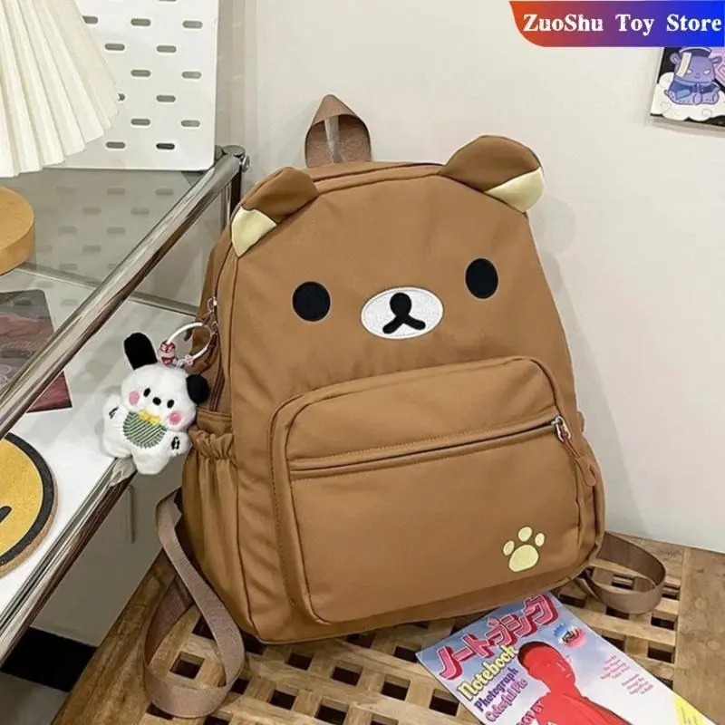 Kawaii Rilakkuma Backpack Anime Cartoon Embroidery Backpack Stylish Large-Capacity Student School Bag Nylon Multifunctional Bags