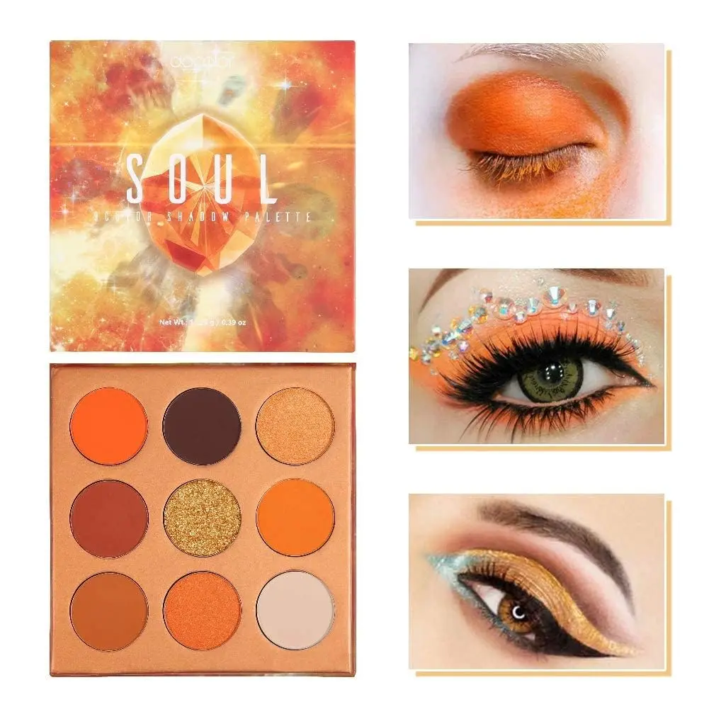 Eyeshadow Palette 9Colors Orange Eyeshadow Gemstone Shadow Palettes Highly Pigmented Mattes Shimmers Smokey Glitter Cream Colorful Powder Blendable Long Lasting Waterproof Makeup Palette