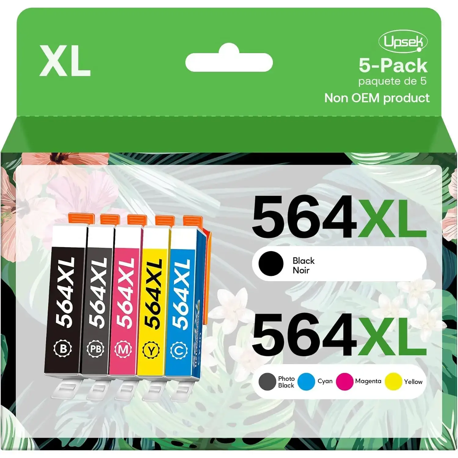 Upsek 564XL 564 Compatible Ink Cartridge Replacement for 564XL Ink Cartridges for HP Printers Photosmart 7520 6525 6520 3520 5520 DeskJet 3520 3522(Black, Cyan, Magenta, Yellow, Photo Black, 5-Pack)