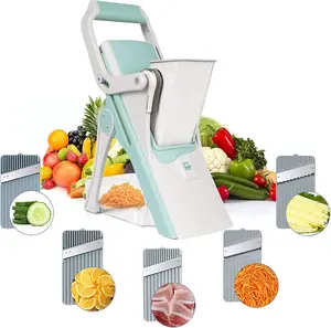 Safe Vegetable Cutter Lxyhwcb Kitchen Mandoline Slicer Veggie Cutter,Food Chopper Grater Slicer,Suitable for Vegetable Fruit Meat with Container & 5 replaceable blades Basket Stainless Basket Stainless Steel Utensils Chopping