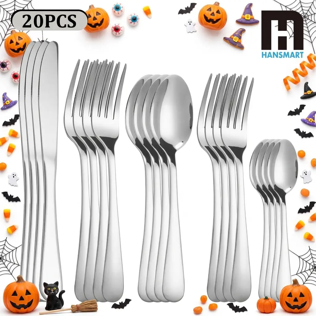 20PCS Stainless Steel Flatware Set for 4 - Dining Cutlery Set, Plain Polished Handle Cutlery, Dishwasher Safe, Ideal for Family Gathering, Formal Event, Home Use