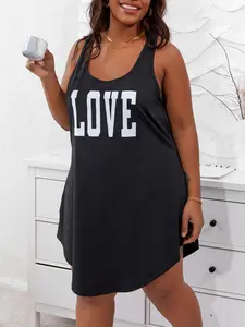 【Plus Size】 Letter Print Tank Dress, Casual Sleeveless Maxi Dress for Summer, Women's Plus Clothing for Daily Wear