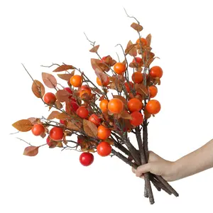 US 6PCS Lifelike Artificial Persimmon Branches 42cm Realistic Faux Fruit Stems with Autumn-Toned Leaves for Fall Thanksgiving Christmas Decor  Fake Persimmon Twigs for Vases DIY Crafts Table Centerpieces topiary outdoor flowers balcony decoration