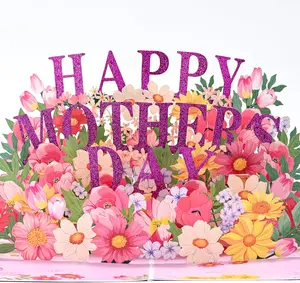 3D Mothers Day Card Happy Mother's Day Pop Up Cards with Envelope and Message Note Recycled Eco-Friendly 6x8 inches Laser Cut Design