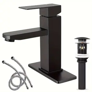 1 Matte Black Waterfall Bathroom Faucet - Single Handle Basin Tap with 6" Base Plate, Solid Brass, for RV/Shower Sinks