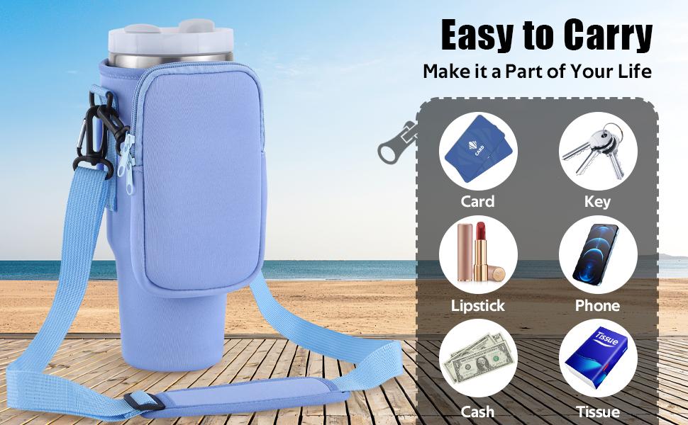 Slok Water Bottle Carrier Bag, Compatible With 40oz Tumbler With Handle, Modern Water Bottle Holder With Simple Adjustable Strap For Outdoor Walking Hiking Travelling Sports-Blue Purple