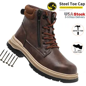 Wear-resisting Men Work Safety Boots Anti-smash Anti-puncture Work Sneakers Waterproof Boots Indestructible Protective Work Boot New Roofing Shoes High quality texture industrial Construction Work Shoes fashionable footwear