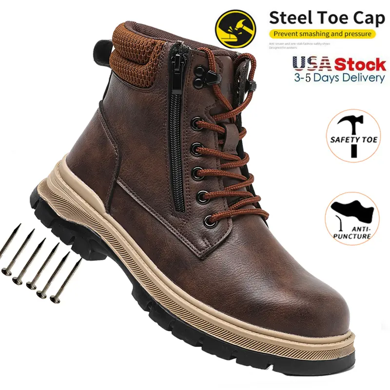 Wear-resisting Men Work Safety Boots Anti-smash Anti-puncture Work Sneakers Waterproof Boots Indestructible Protective Work Boot New Roofing Shoes High quality texture industrial Construction Work Shoes fashionable footwear