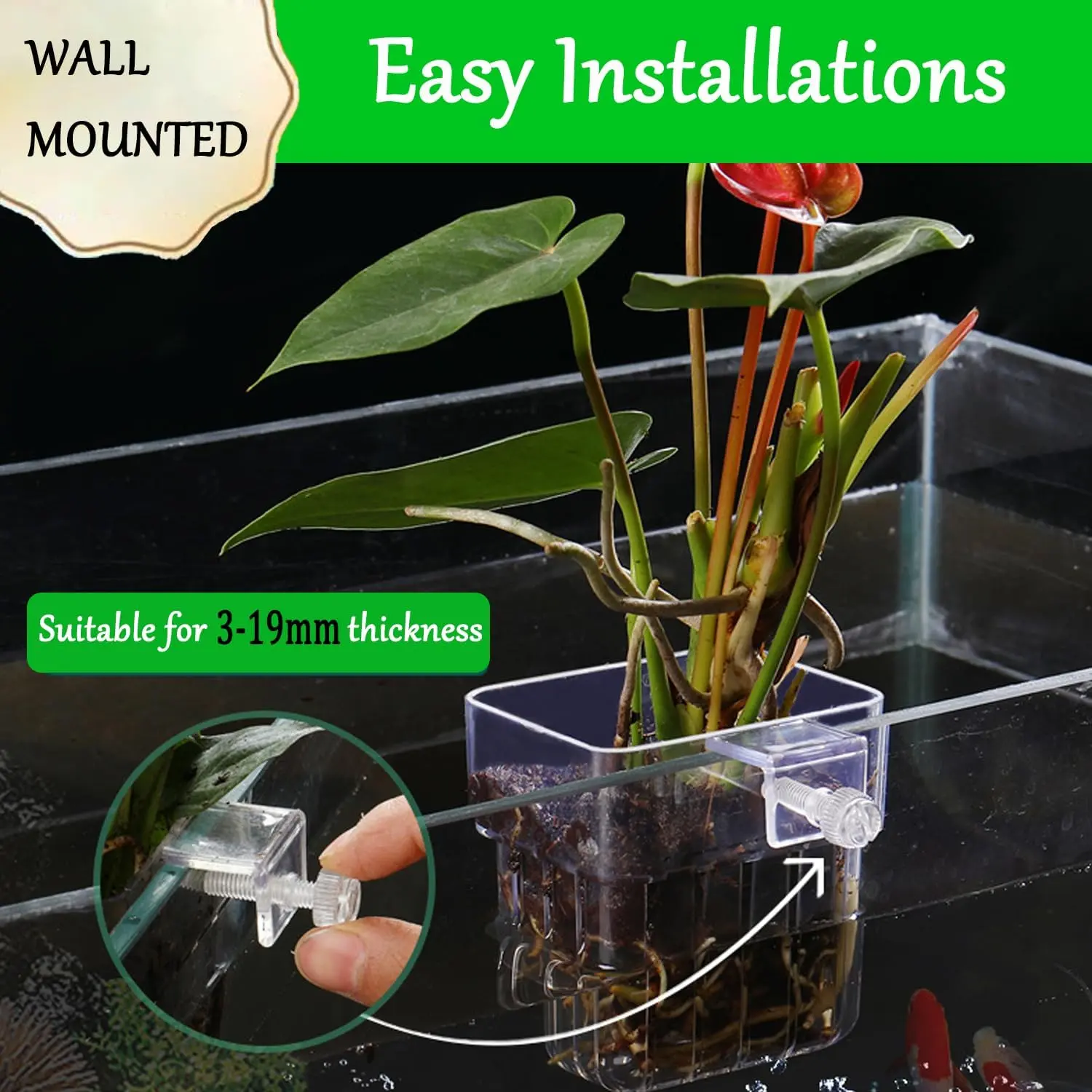 2-Pack/4-Pack Transparent Acrylic Fish Tank Aquarium Plant Holder, Top Hanging Planter with Hooks and Adjustable Cups, Suitable for Semi-Aquatic Plants, Visibility, Transparency, Multiple Plants, Fish Tank Decor