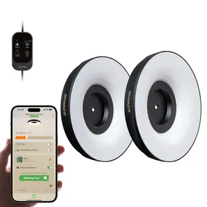 GLOWRIUM Grow Lights for Indoor Plants, Full Spectrum Puck Grow Light with Manual & APP Control, 16W(2 x 8W) Plant Lamp Auto-Timer, Plant Assistant 10 Levels Dimmable for Plant Shelf (2 Packs,Black)