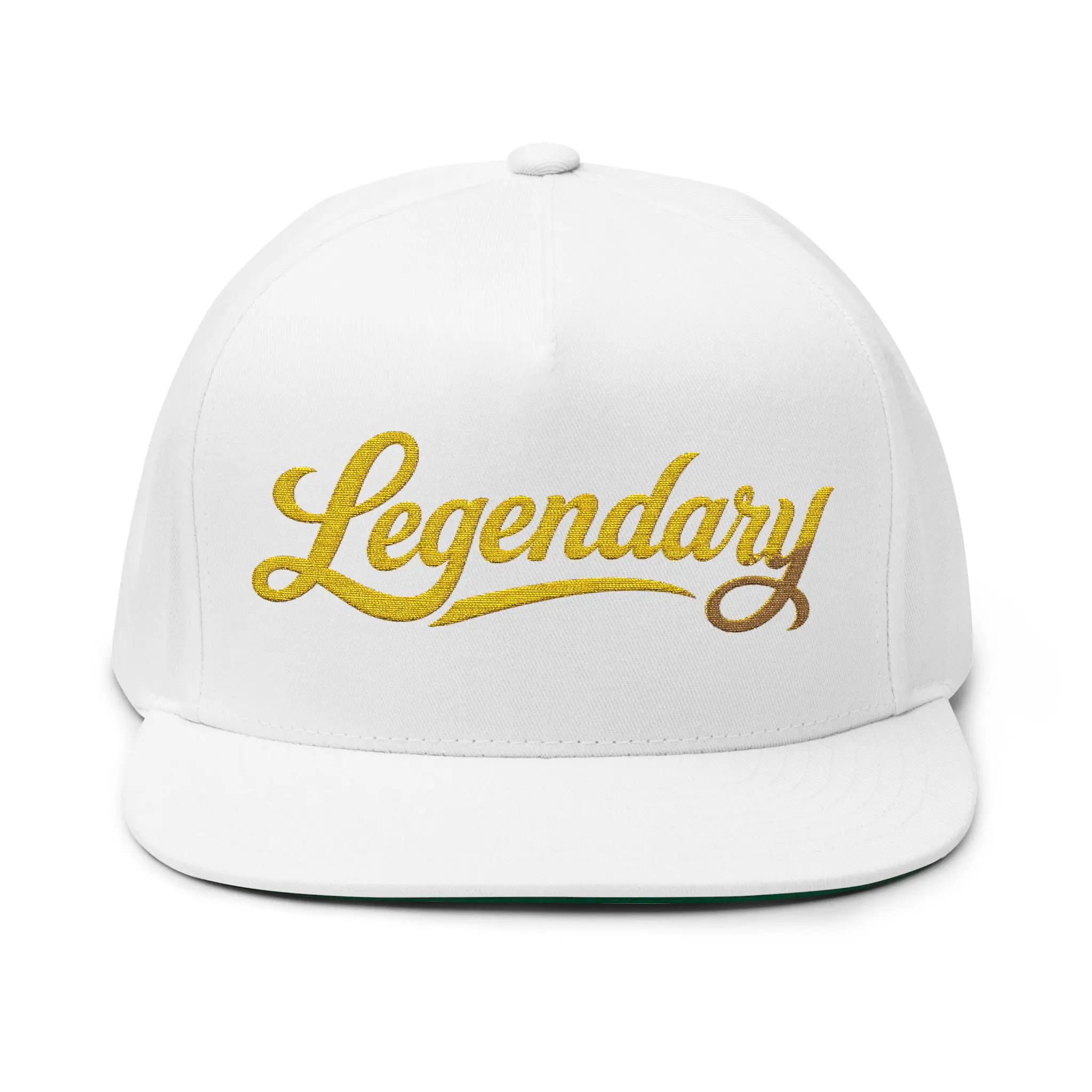Legendary Embroidered Flat Bill Cap — Gold Script Snapback