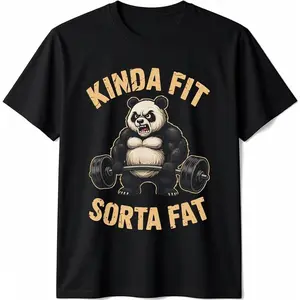 Cotton Printed Street-Style T-Shirt Kinda Fit Sorta Fat Funny Gym Panda Weightlifting Workout T-Shirt