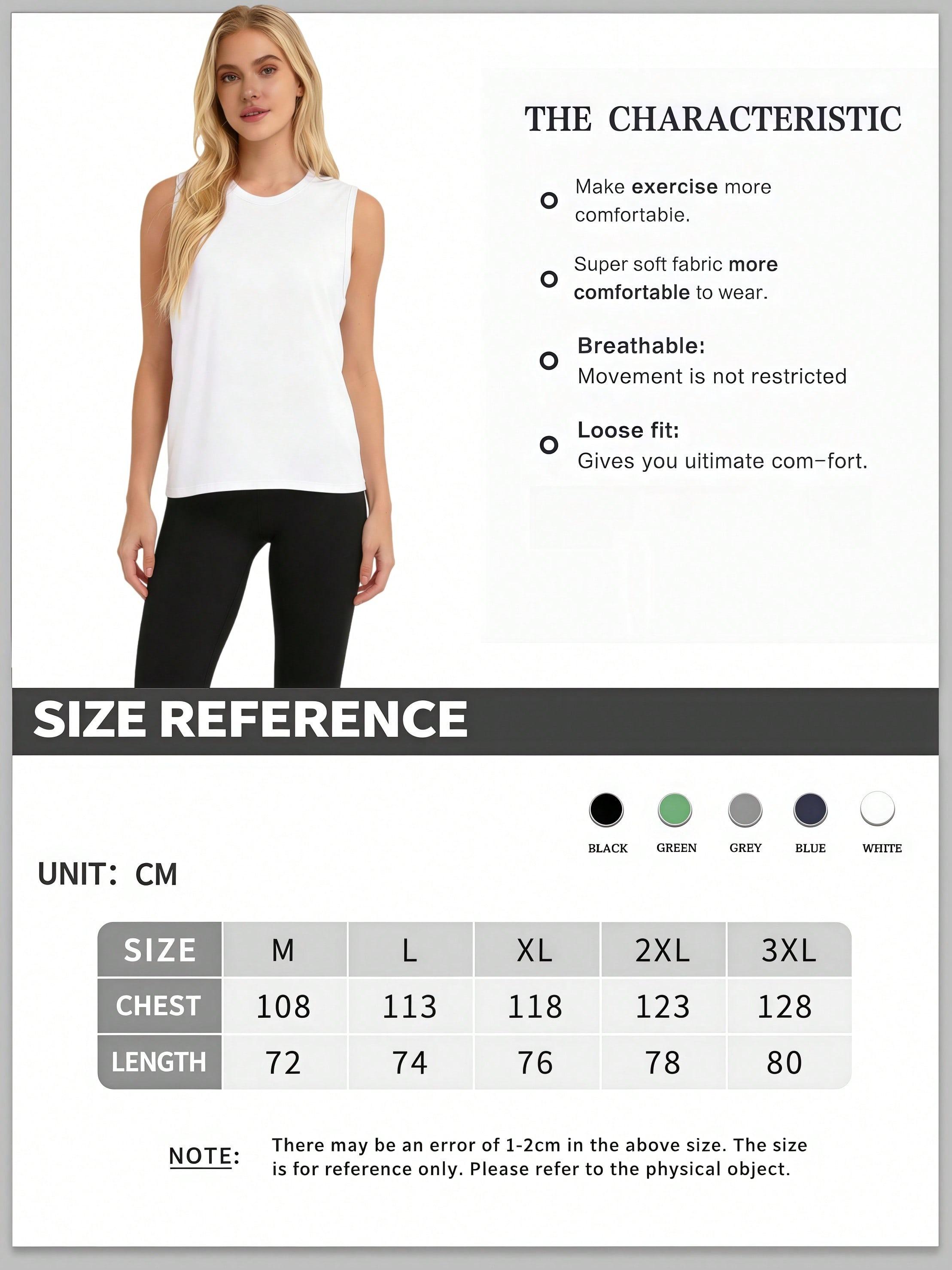 OKP 5 Pack Plus Size Women's Sleeveless Sports Vest, Loose Fit Breathable Workout Tank Tops, Moisture Wicking Yoga Tops, Casual Daily Layering Tanks For Gym, Running,Lounging