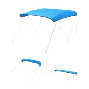VEVOR 4 Bow Boat Bimini Tops, 600D Polyester Canopy, Waterproof Sun Protection Boat Awning Canopy with Storage Bag, Bimini Top Replacement, 96Lx(91-96)W, Pacific Blue (Support Frame Not Included)