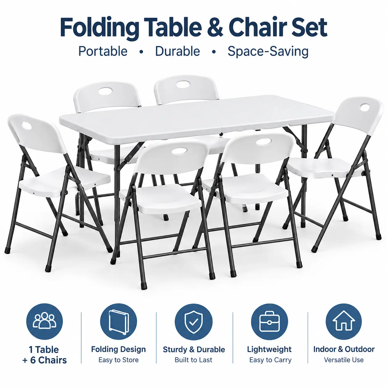 4FT Folding Table Set with 2/4/6 Pack Folding Chairs, No Assembly Portable Event Table and Chairs Set, Heavy Duty Foldable Card Table and Chairs for Outdoor, Camping, Patio, Picnic, Dining, Indoor